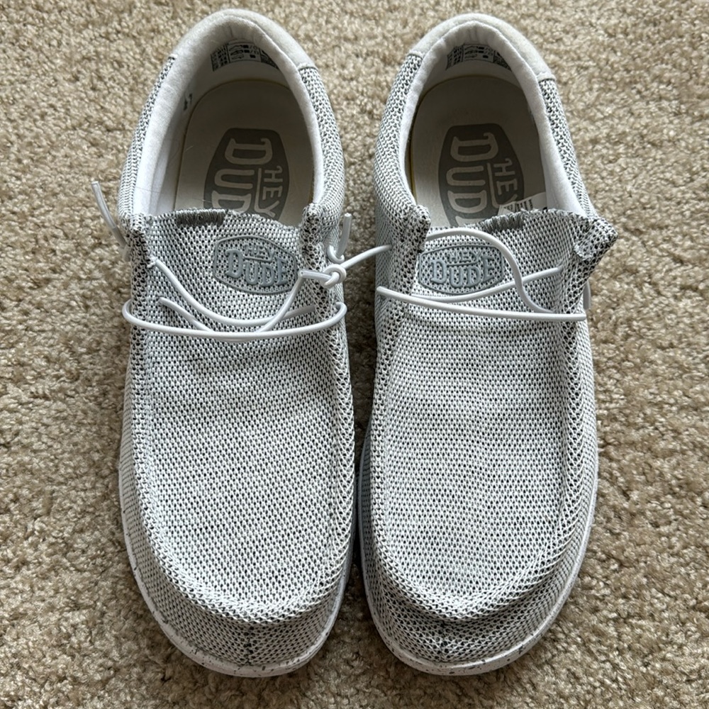 Men's size 11 White and Gray Hey Dude Slip Ons
